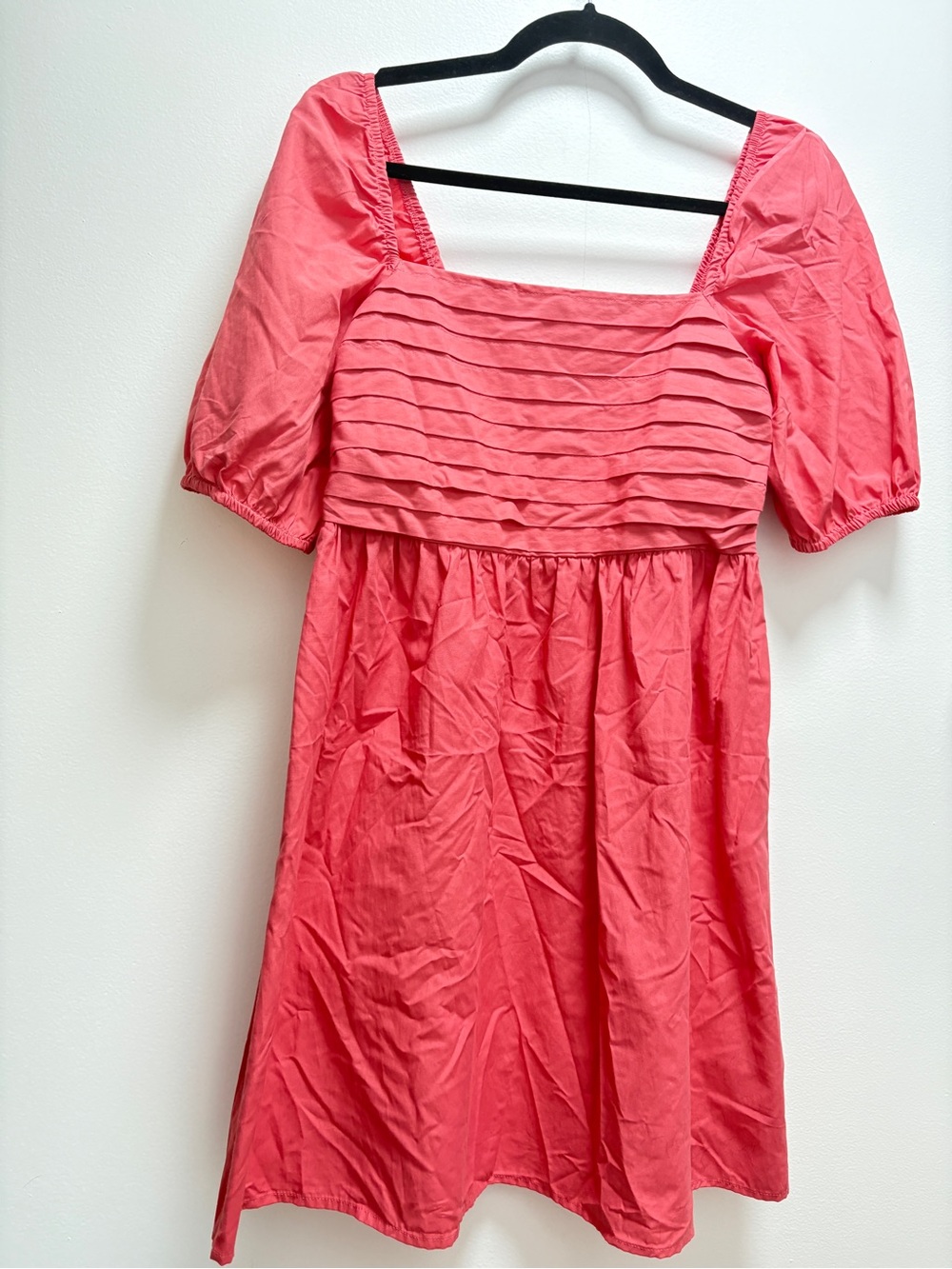 American Eagle Outfitters Coral Puff-Sleeve Square-Neck Dress